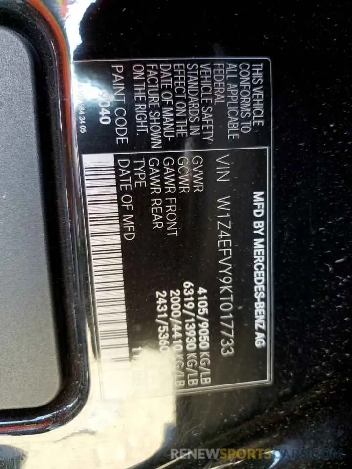 10 Фотография поврежденного автомобиля W1Z4EFVY9KT017733 MERCEDES-BENZ SPRINTER 2019