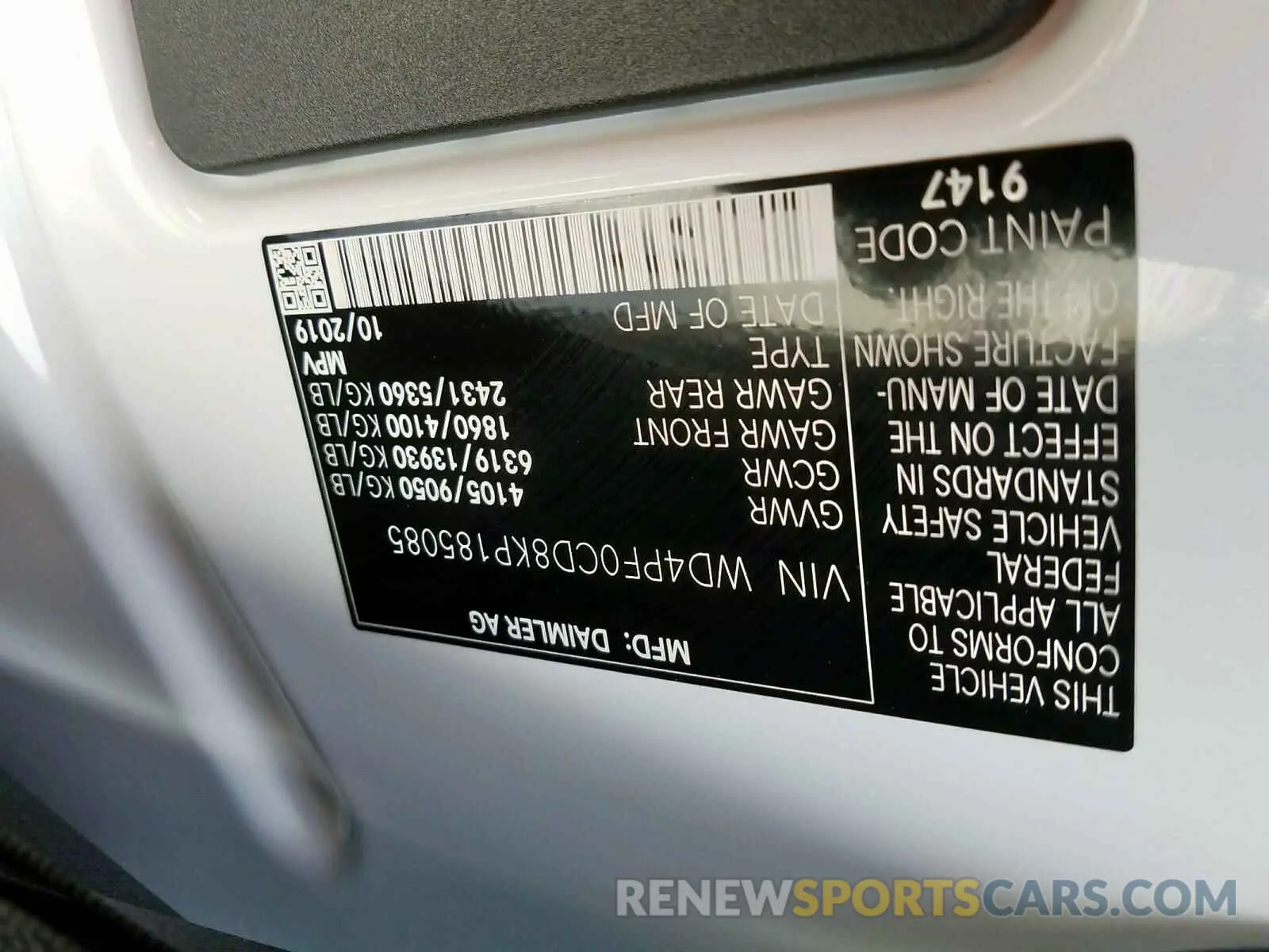 10 Photograph of a damaged car WD4PF0CD8KP185085 MERCEDES-BENZ SPRINTER 2019