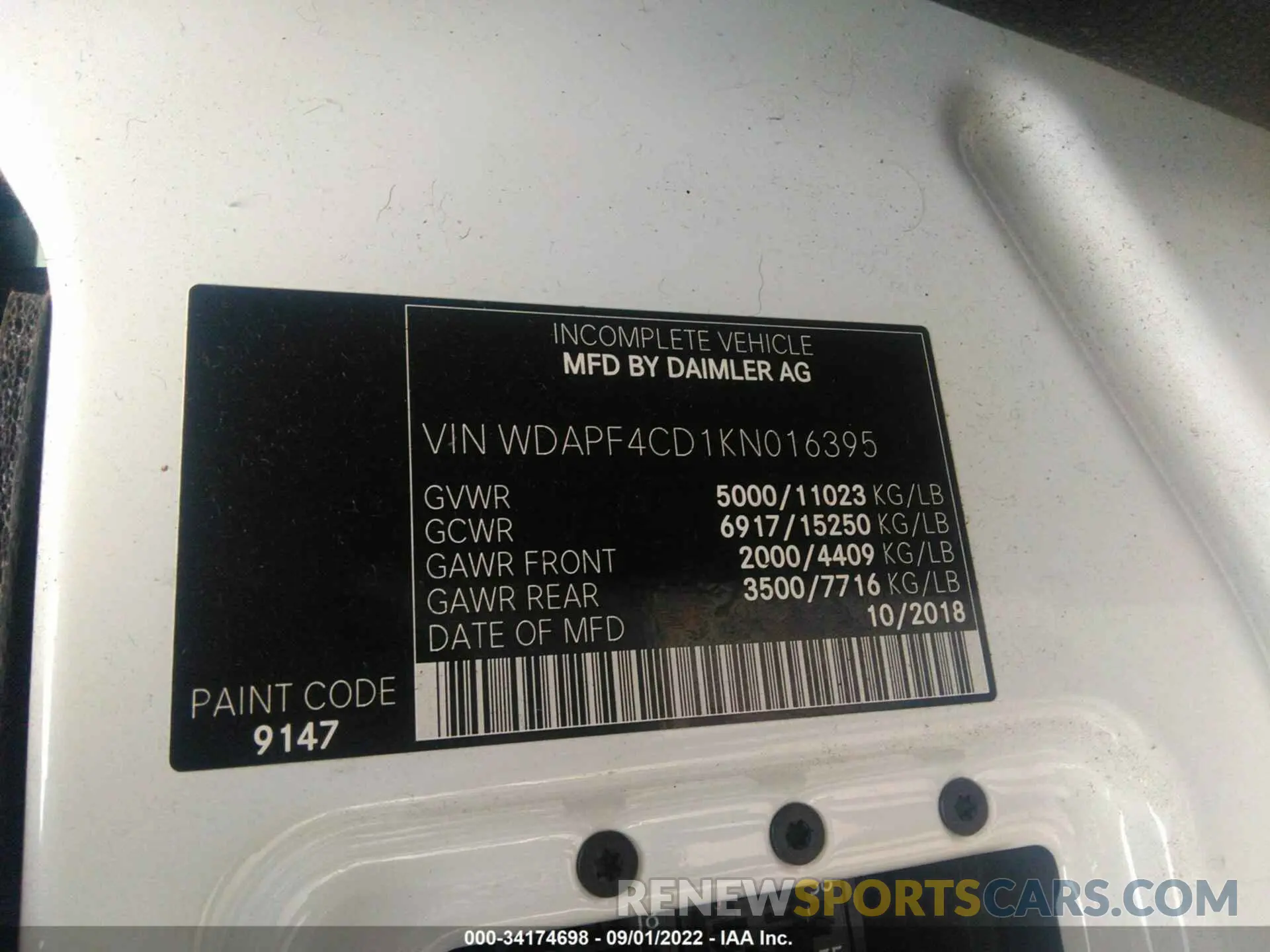 9 Фотография поврежденного автомобиля WDAPF4CD1KN016395 MERCEDES-BENZ SPRINTER 2019