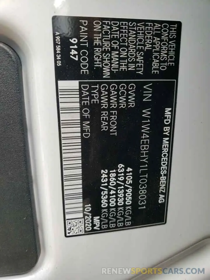 10 Photograph of a damaged car W1W4EBHY1LT038031 MERCEDES-BENZ SPRINTER 2020