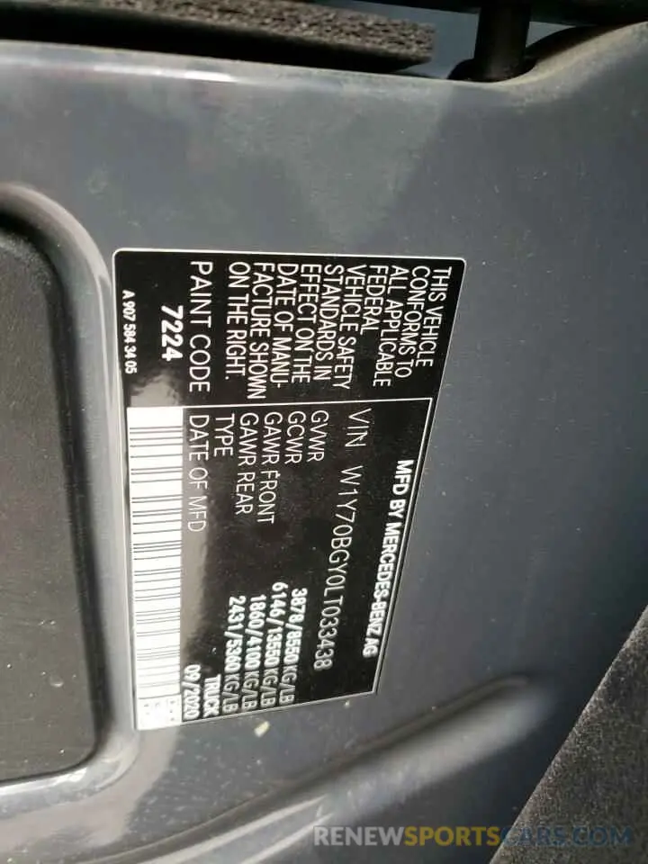 10 Photograph of a damaged car W1Y70BGY0LT033438 MERCEDES-BENZ SPRINTER 2020