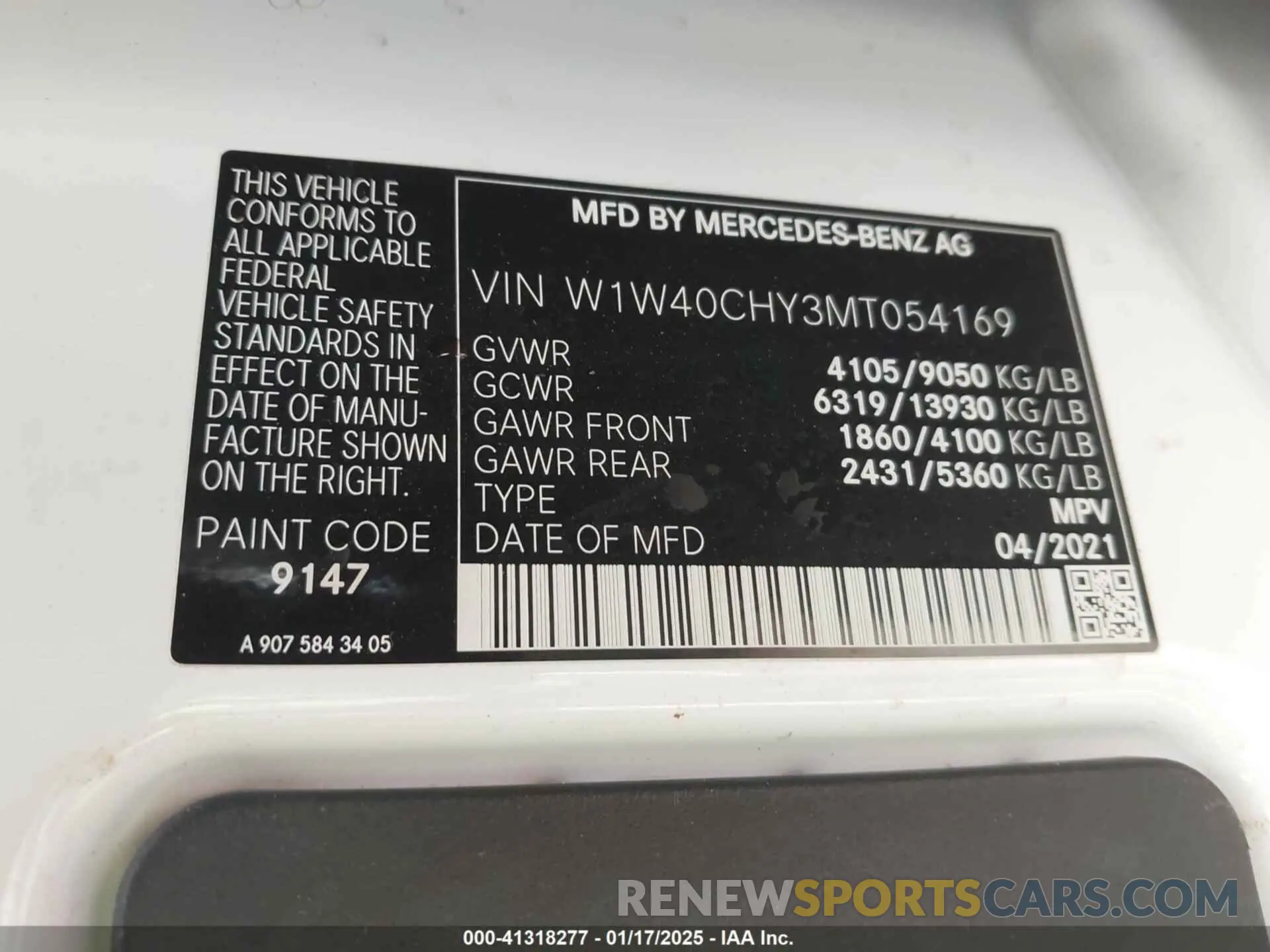9 Photograph of a damaged car W1W40CHY3MT054169 MERCEDES-BENZ SPRINTER 2021