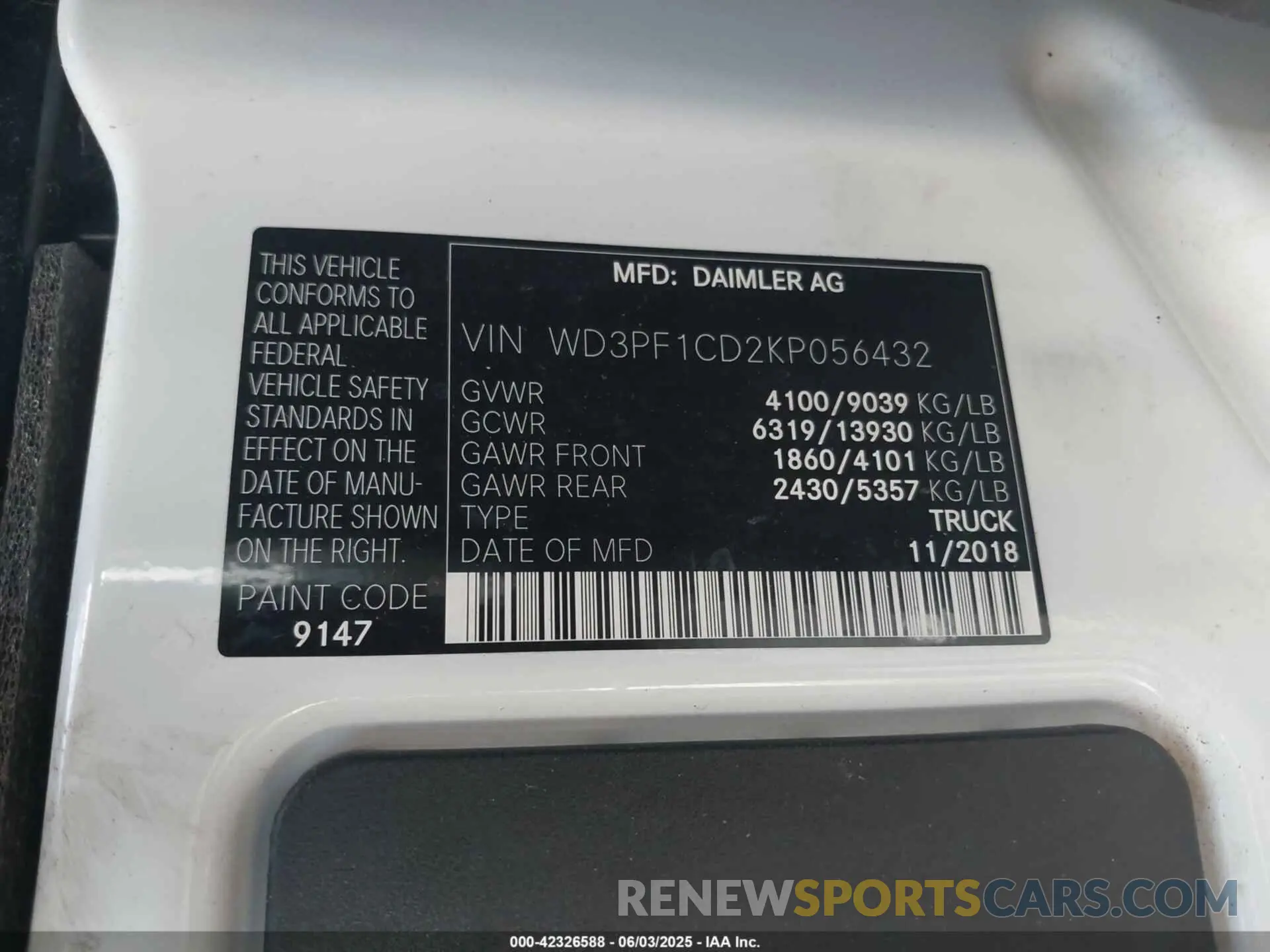 9 Photograph of a damaged car WD3PF1CD2KP056432 MERCEDES-BENZ SPRINTER 2500 2019