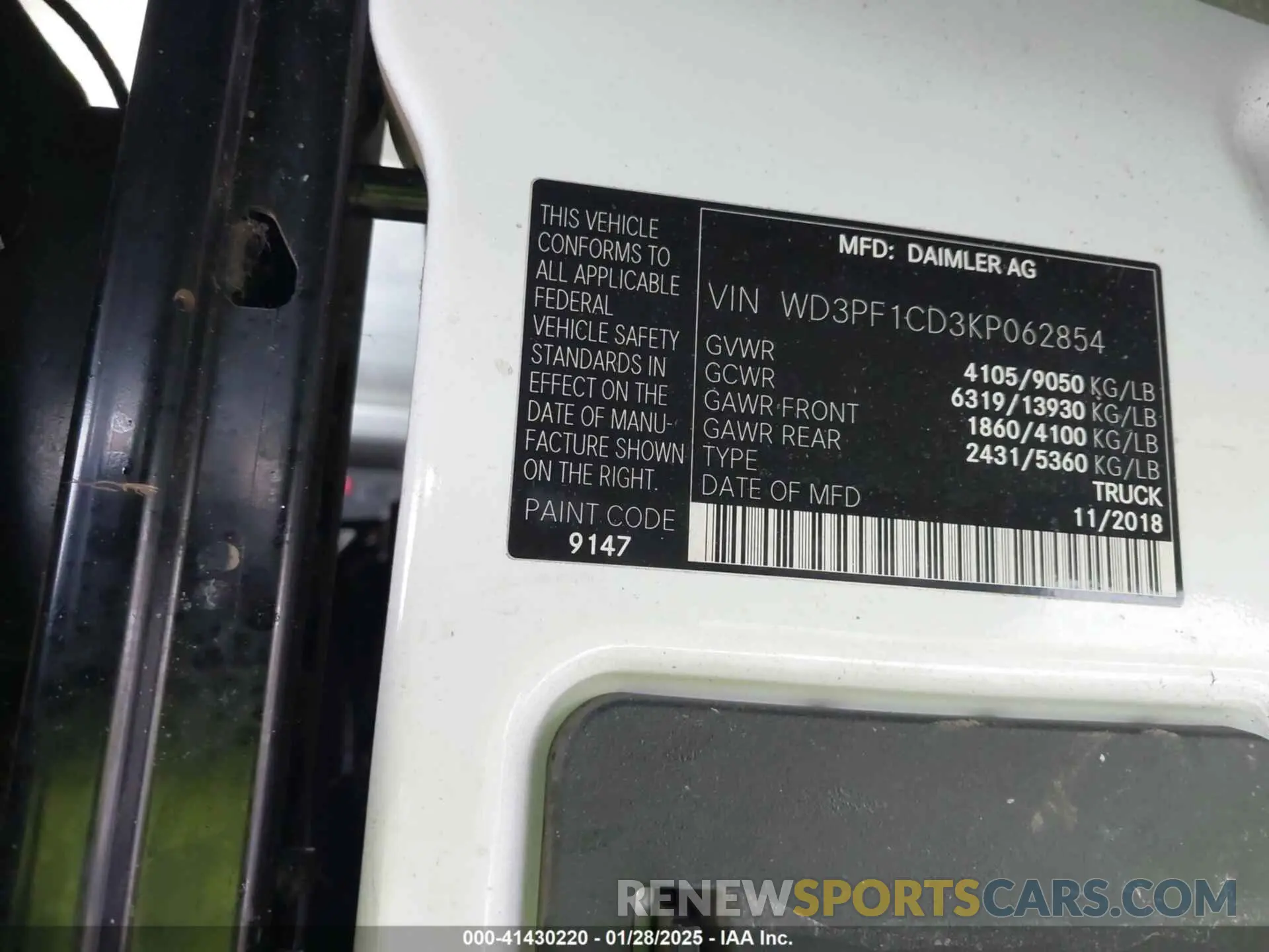 9 Photograph of a damaged car WD3PF1CD3KP062854 MERCEDES-BENZ SPRINTER 2500 2019
