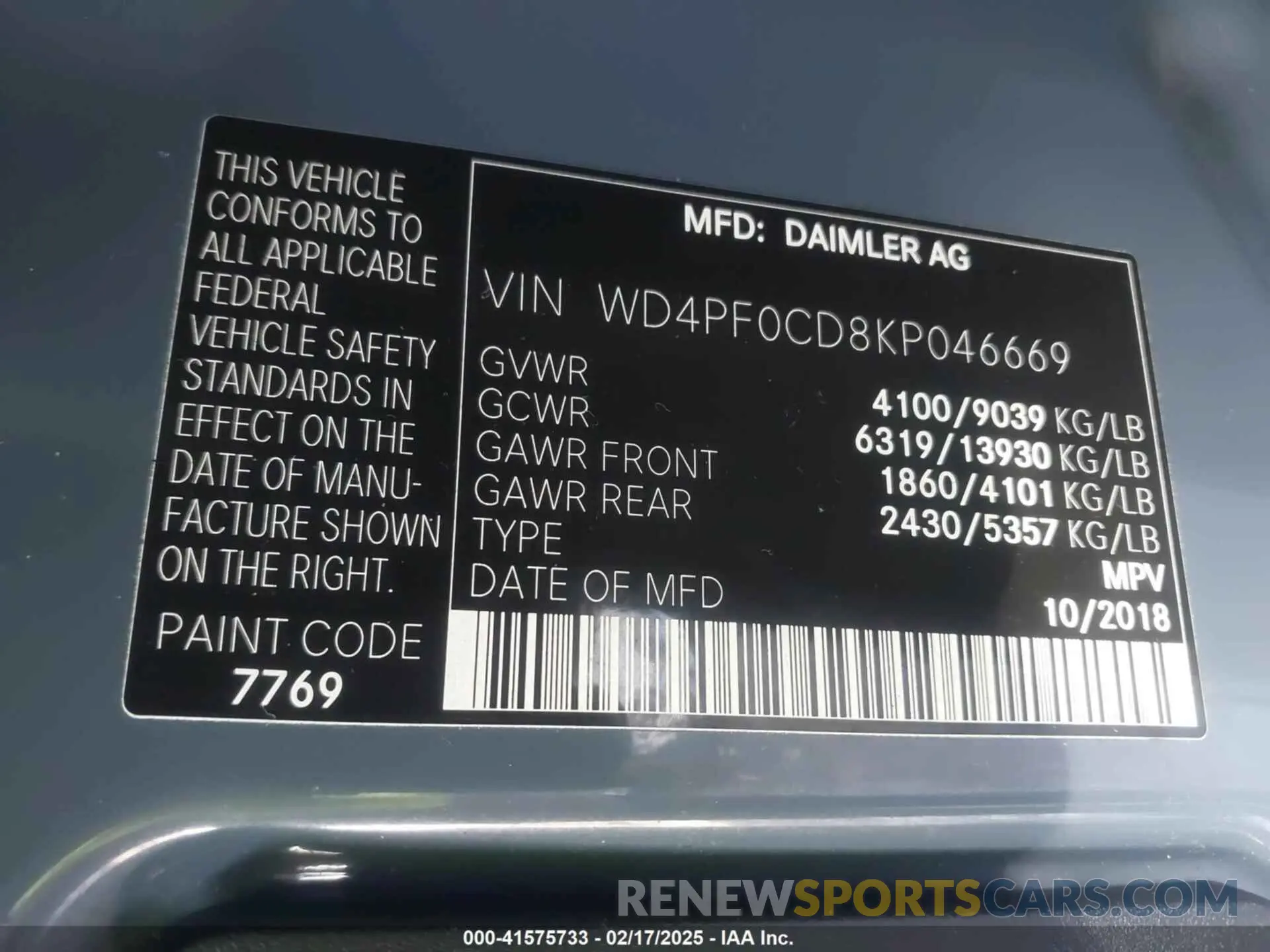9 Photograph of a damaged car WD4PF0CD8KP046669 MERCEDES-BENZ SPRINTER 2500 2019