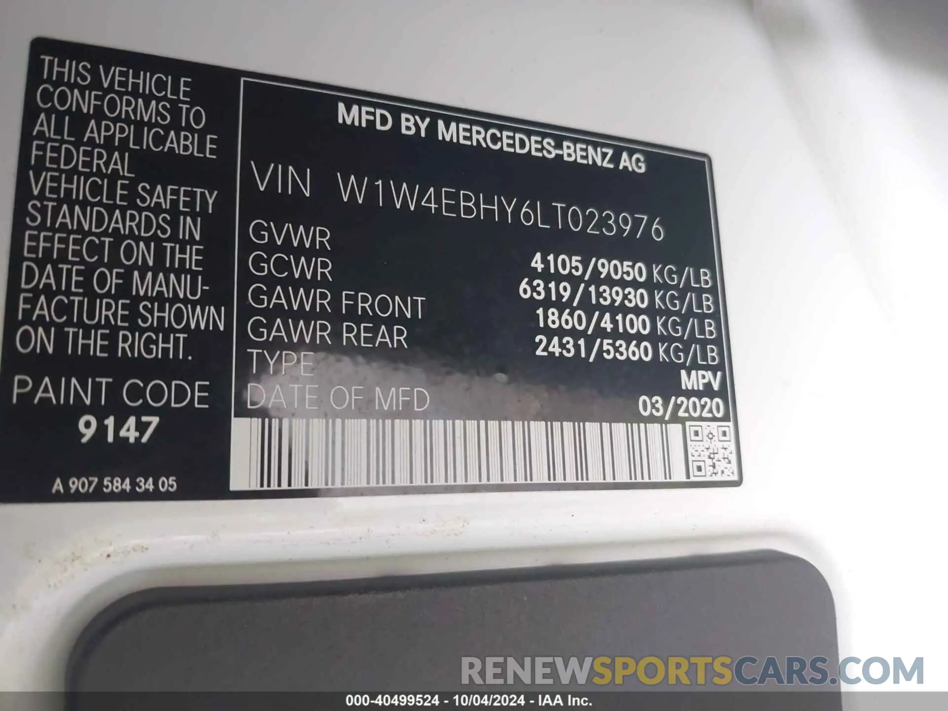 9 Photograph of a damaged car W1W4EBHY6LT023976 MERCEDES-BENZ SPRINTER 2500 2020