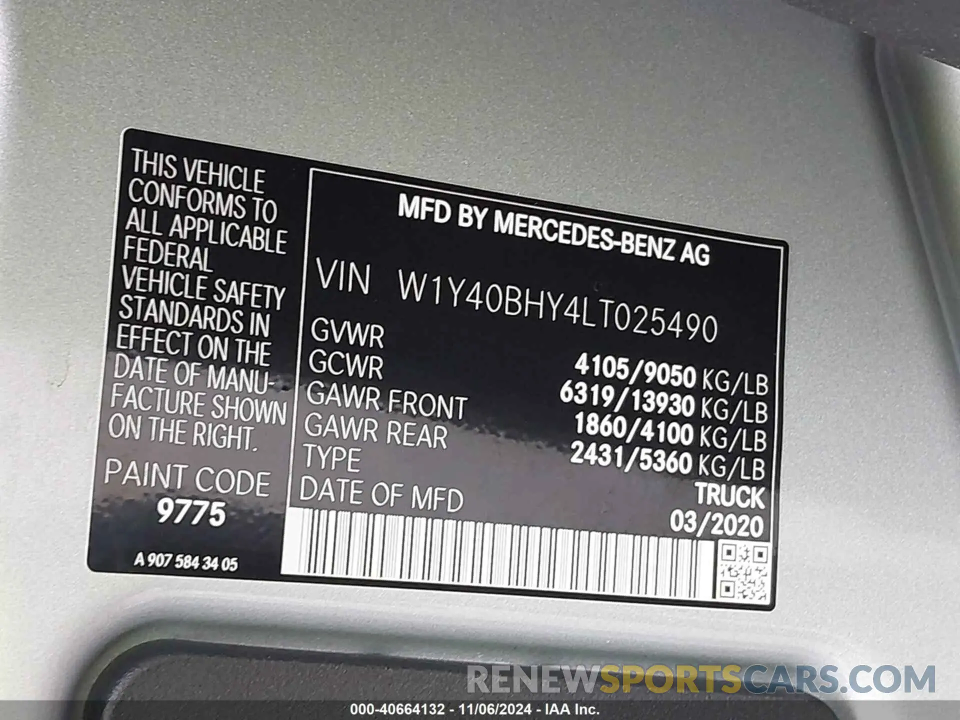 9 Фотография поврежденного автомобиля W1Y40BHY4LT025490 MERCEDES-BENZ SPRINTER 2500 2020