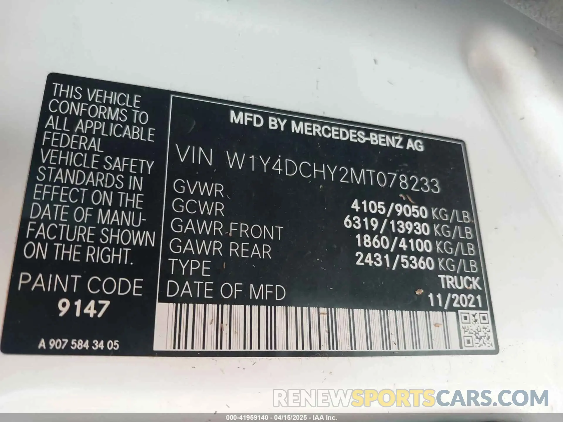 9 Фотография поврежденного автомобиля W1Y4DCHY2MT078233 MERCEDES-BENZ SPRINTER 2500 2021