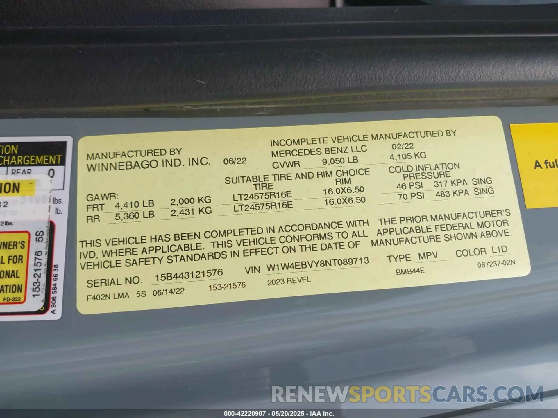 9 Photograph of a damaged car W1W4EBVY8NT089713 MERCEDES-BENZ SPRINTER 2500 2022