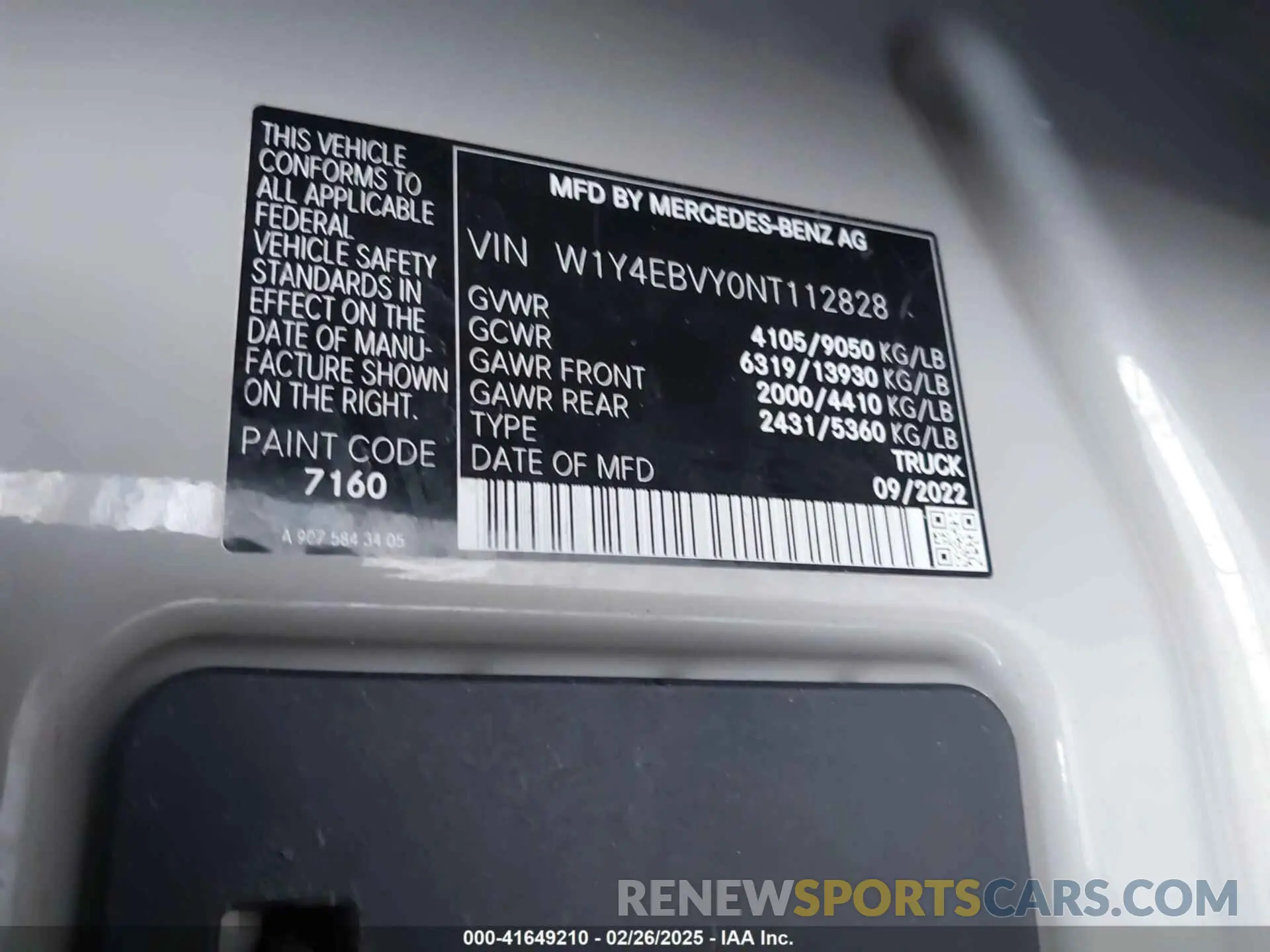 9 Фотография поврежденного автомобиля W1Y4EBVY0NT112828 MERCEDES-BENZ SPRINTER 2500 2022