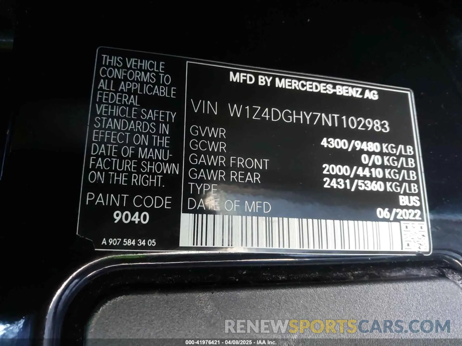 9 Фотография поврежденного автомобиля W1Z4DGHY7NT102983 MERCEDES-BENZ SPRINTER 2500 2022
