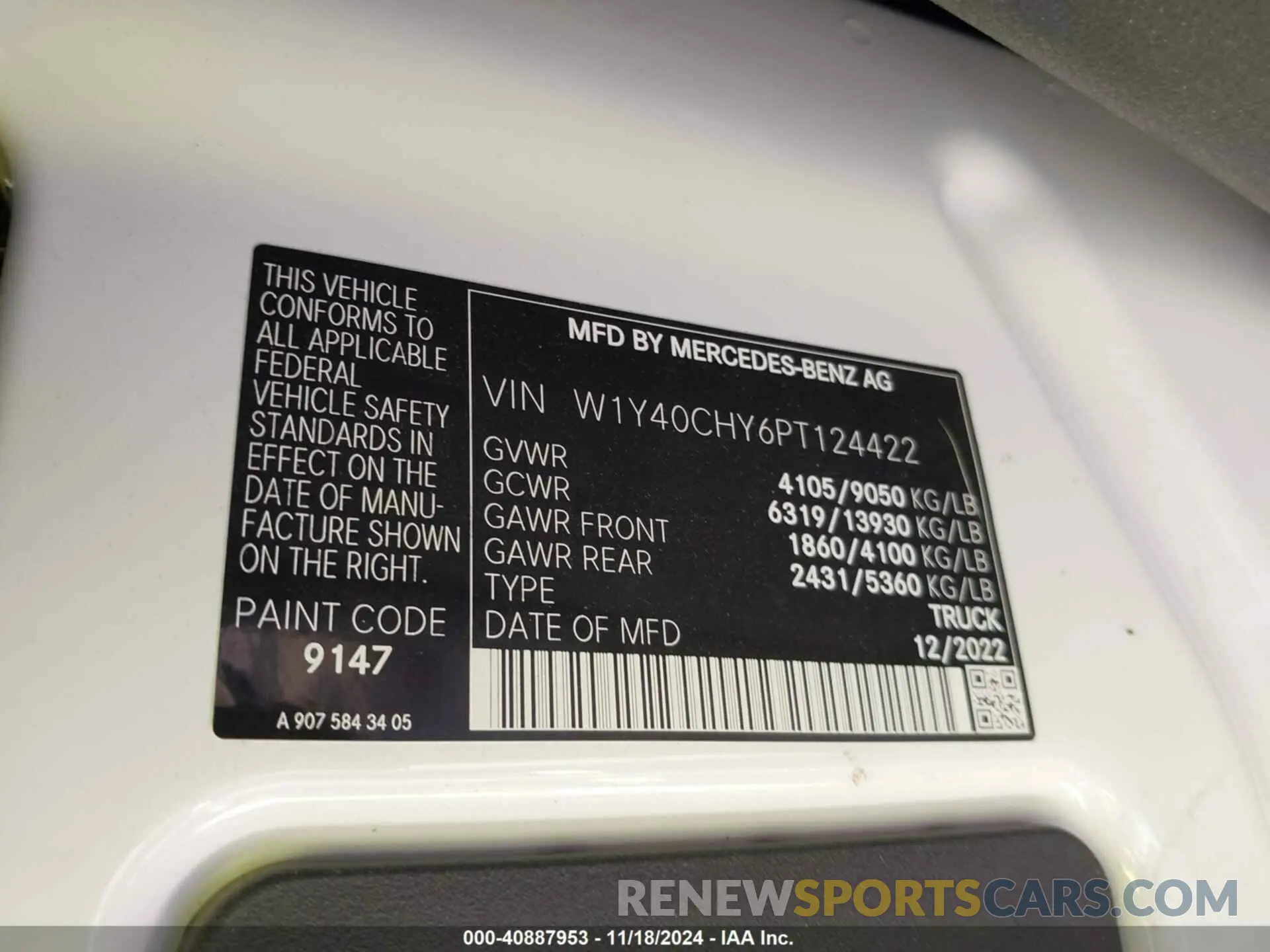 9 Photograph of a damaged car W1Y40CHY6PT124422 MERCEDES-BENZ SPRINTER 2500 2023