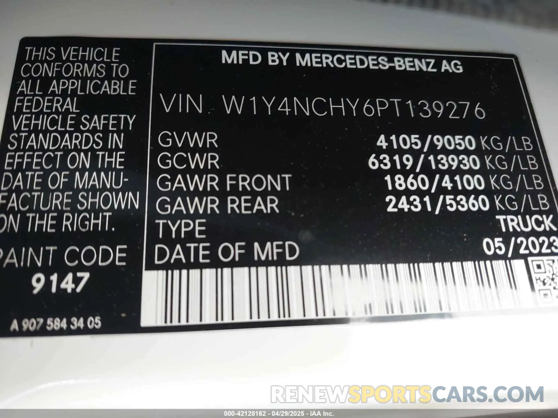 9 Photograph of a damaged car W1Y4NCHY6PT139276 MERCEDES-BENZ SPRINTER 2500 2023