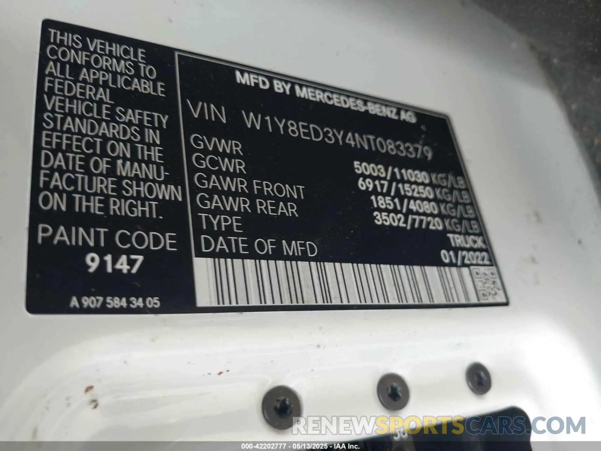 8 Фотография поврежденного автомобиля W1Y8ED3Y4NT083379 MERCEDES-BENZ SPRINTER 3500XD 2022