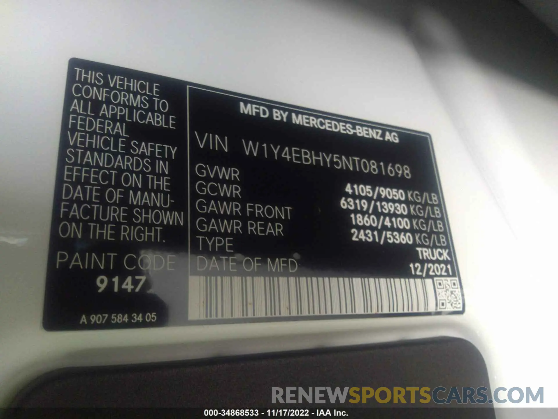 9 Photograph of a damaged car W1Y4EBHY5NT081698 MERCEDES-BENZ SPRINTER CARGO VAN 2022