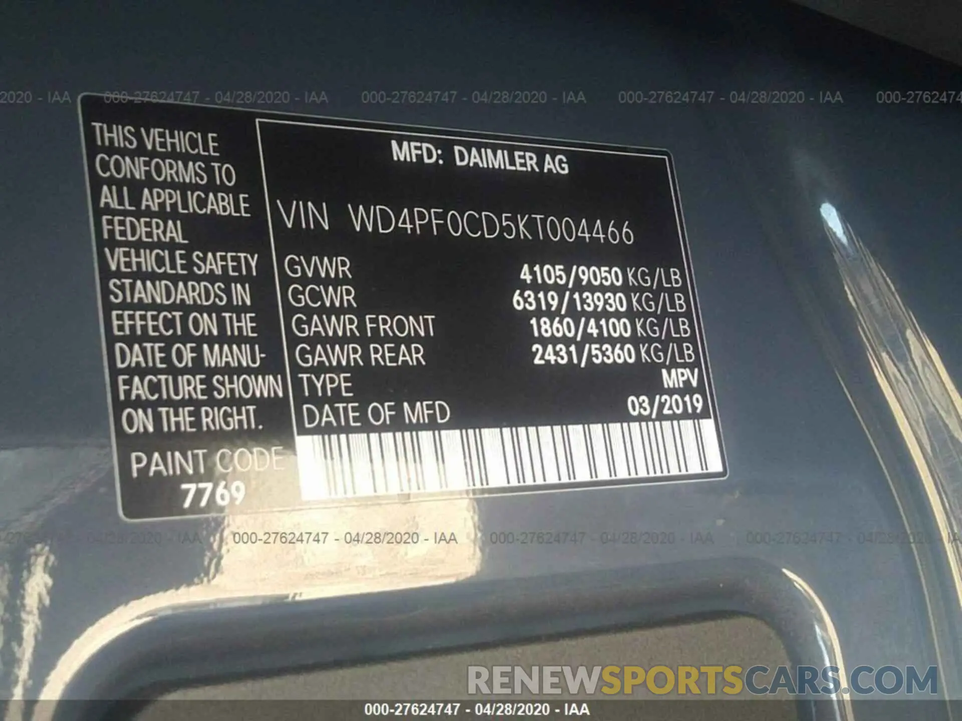 9 Photograph of a damaged car WD4PF0CD5KT004466 MERCEDES-BENZ SPRINTER VAN 2019
