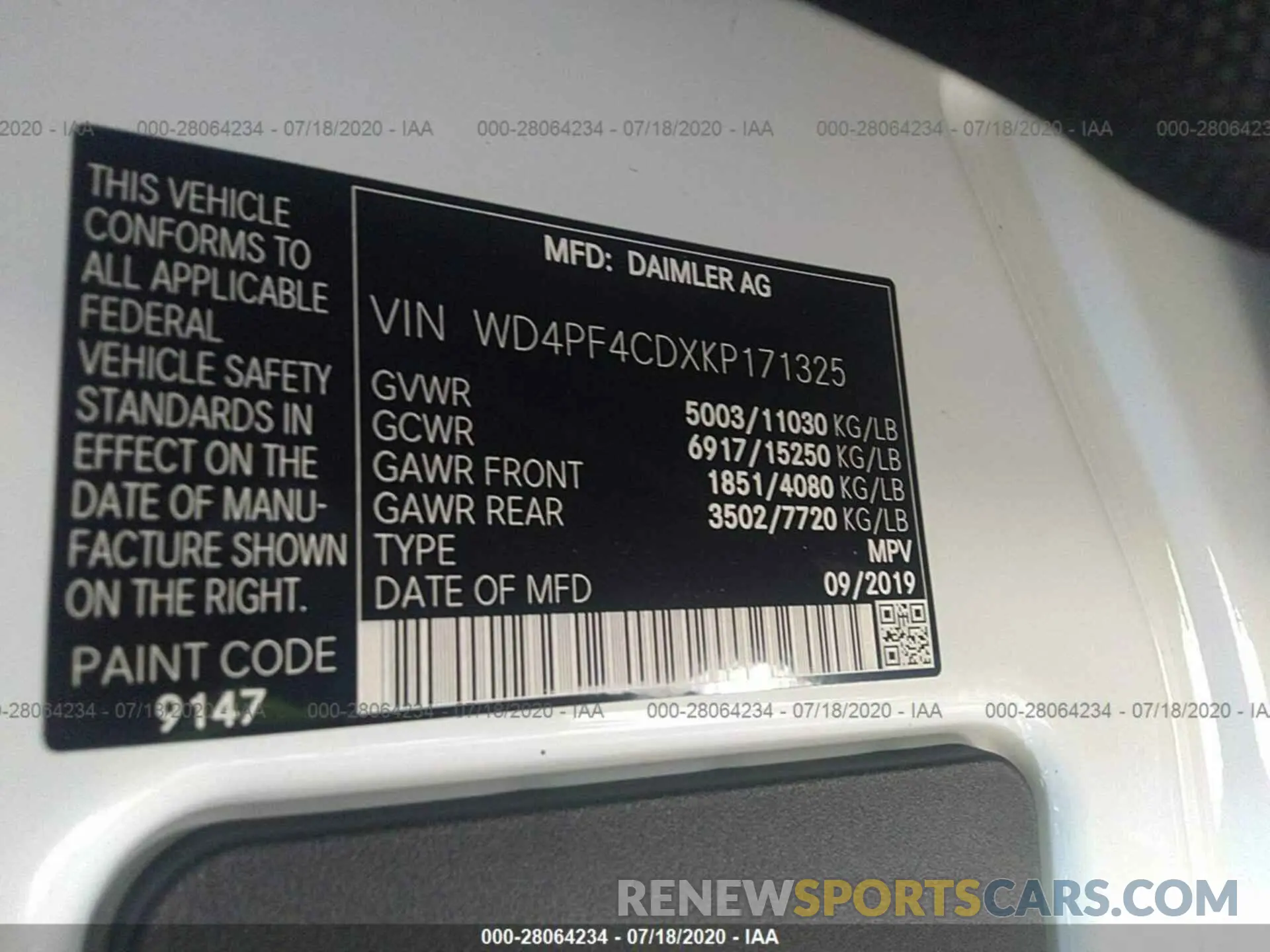 9 Фотография поврежденного автомобиля WD4PF4CDXKP171325 MERCEDES-BENZ SPRINTER VAN 2019