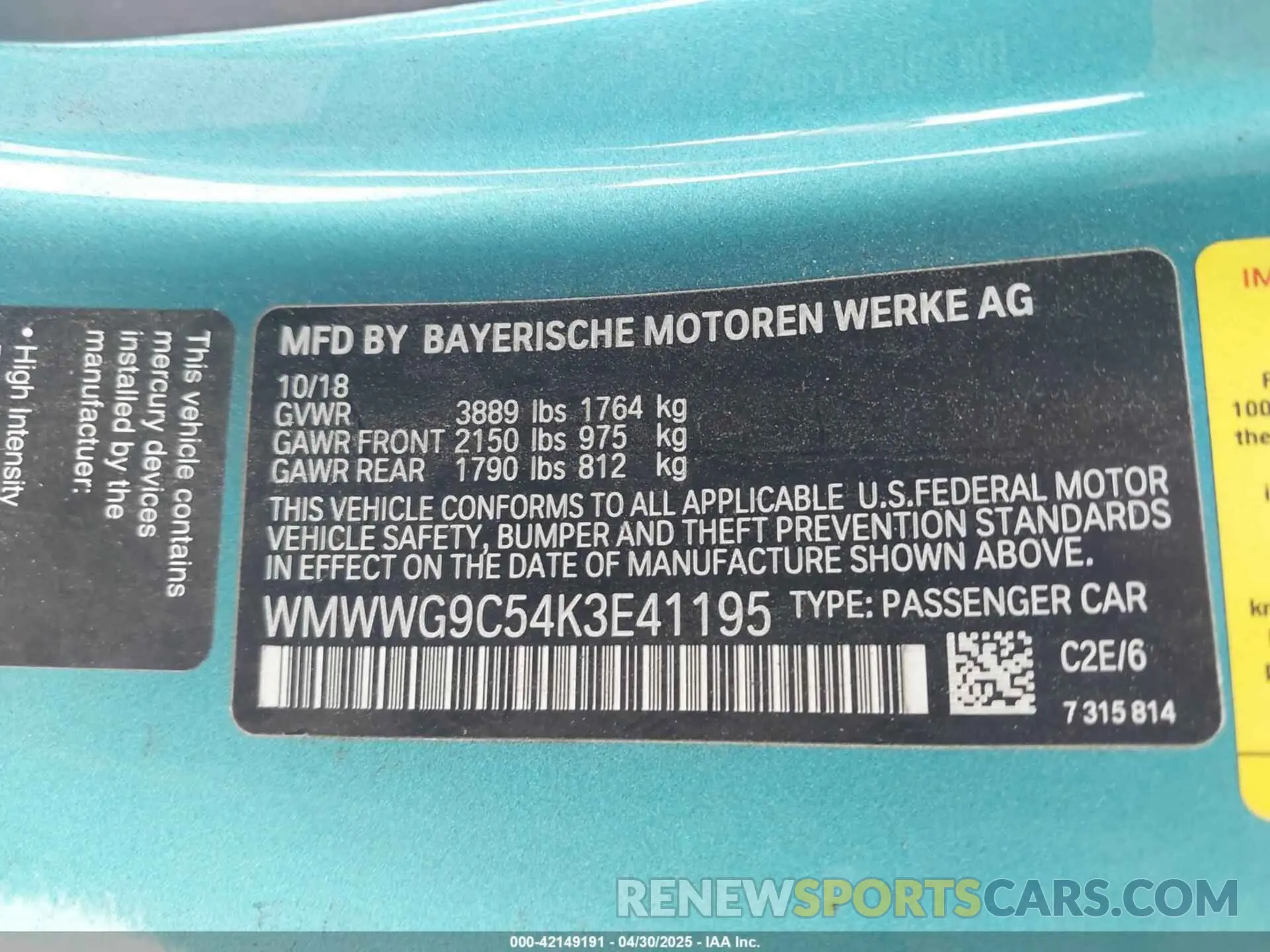 9 Photograph of a damaged car WMWWG9C54K3E41195 MINI CONVERTIBLE 2019