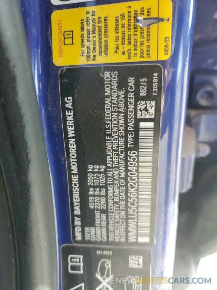 12 Photograph of a damaged car WMWLU5C56K2G04956 MINI COOPER 2019
