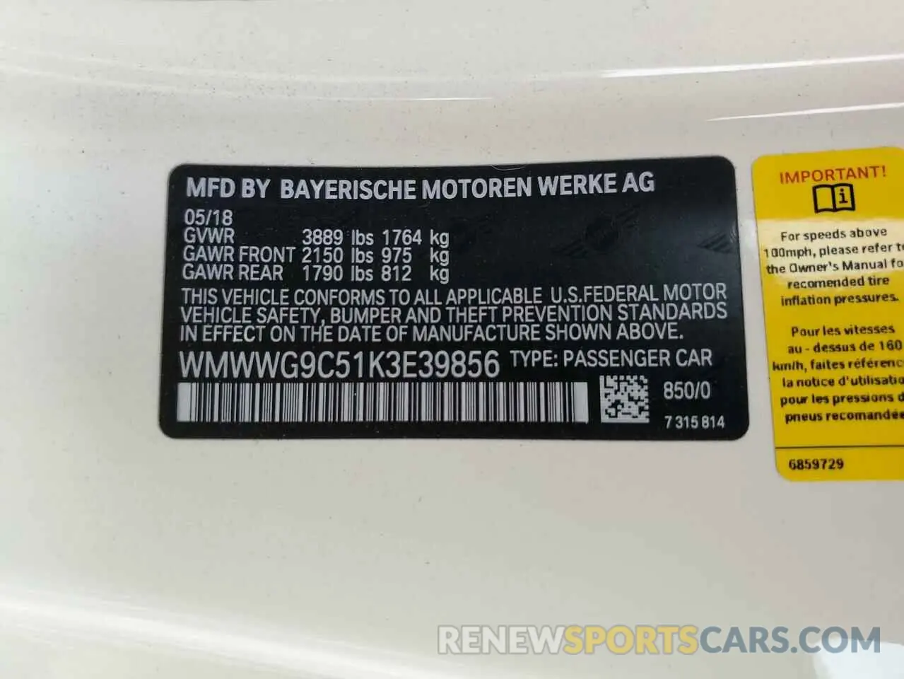 12 Фотография поврежденного автомобиля WMWWG9C51K3E39856 MINI COOPER 2019