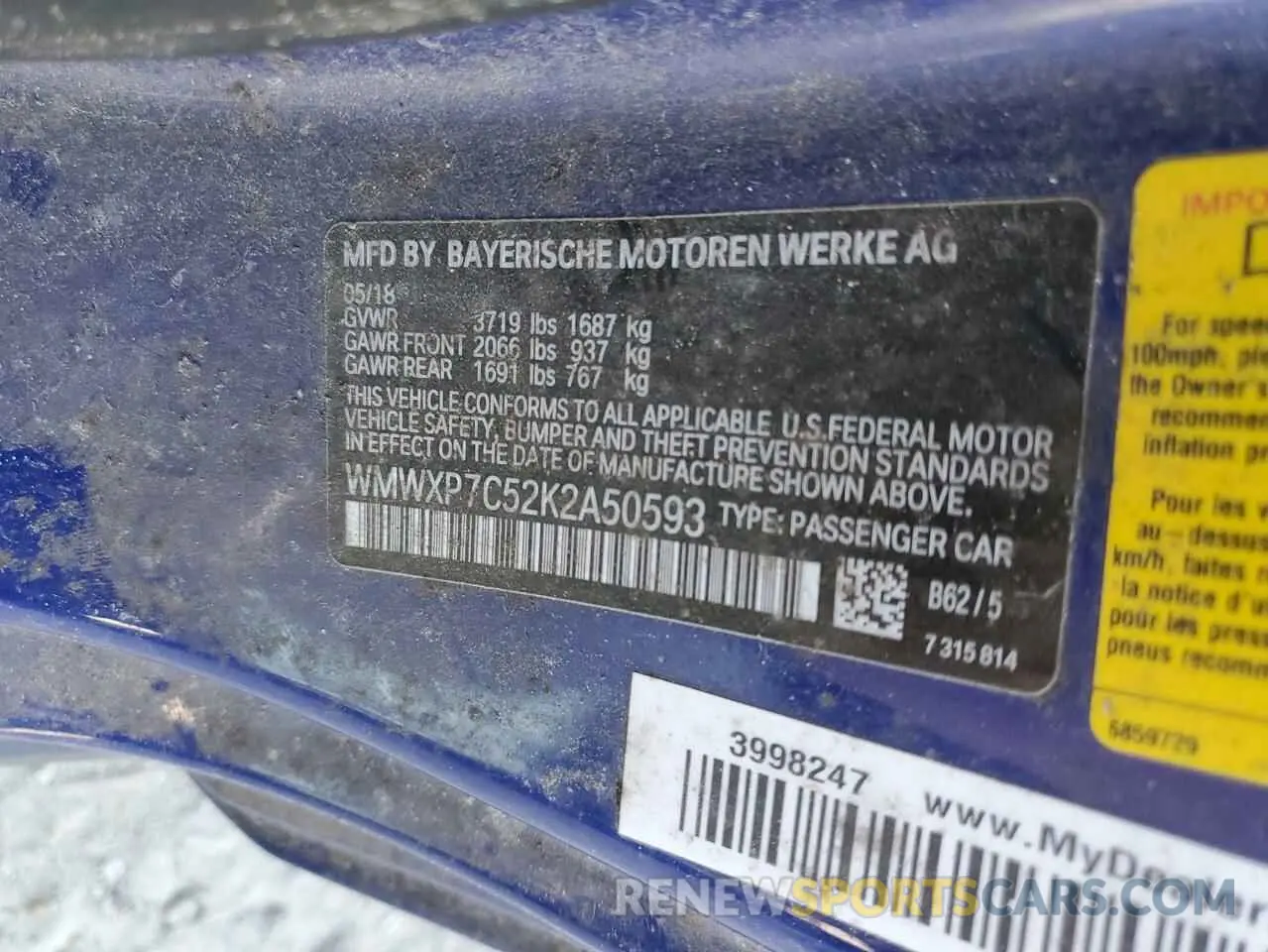 12 Фотография поврежденного автомобиля WMWXP7C52K2A50593 MINI COOPER 2019