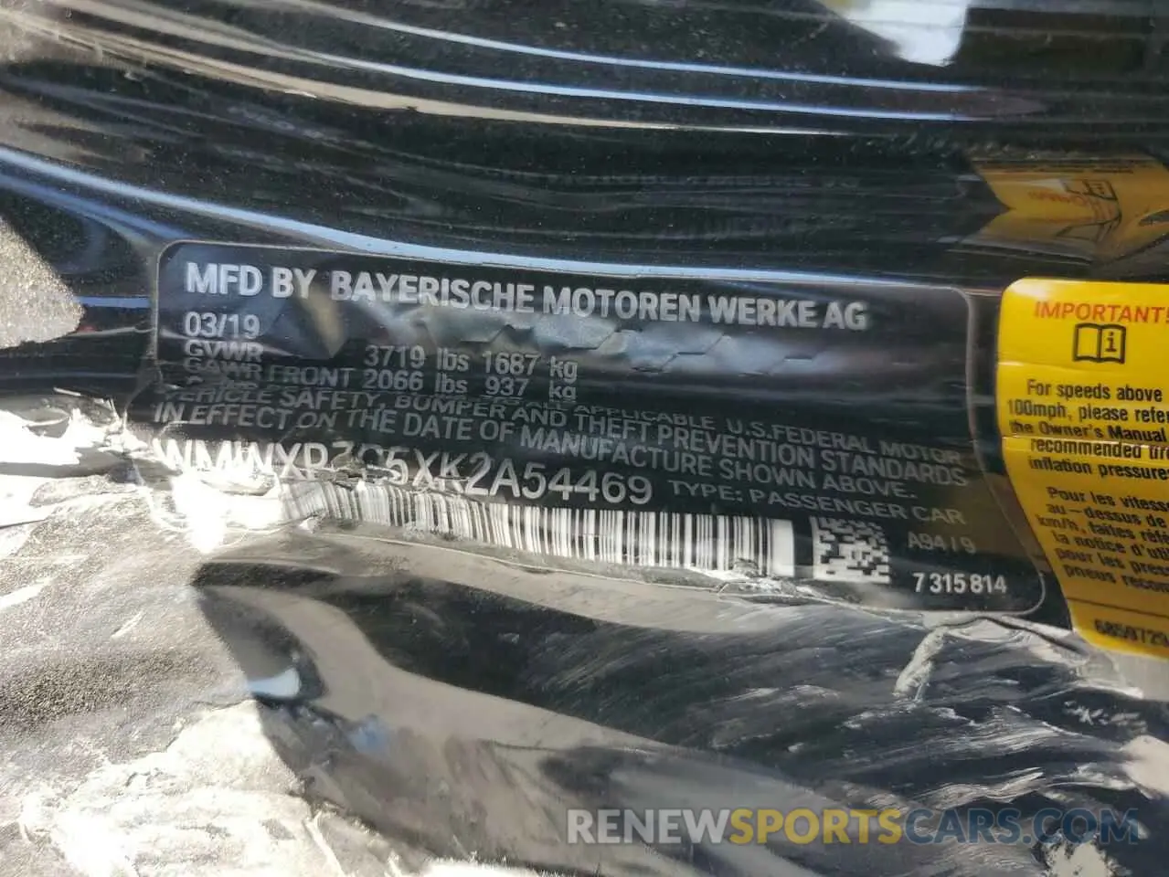 13 Фотография поврежденного автомобиля WMWXP7C5XK2A54469 MINI COOPER 2019