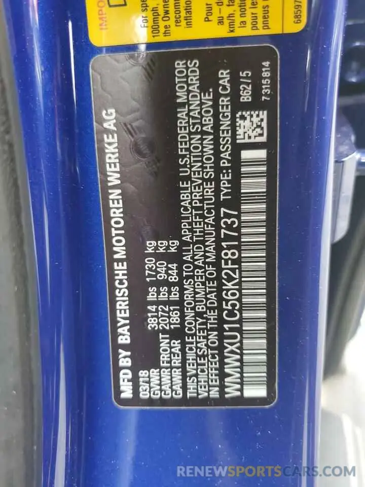 12 Фотография поврежденного автомобиля WMWXU1C56K2F81737 MINI COOPER 2019