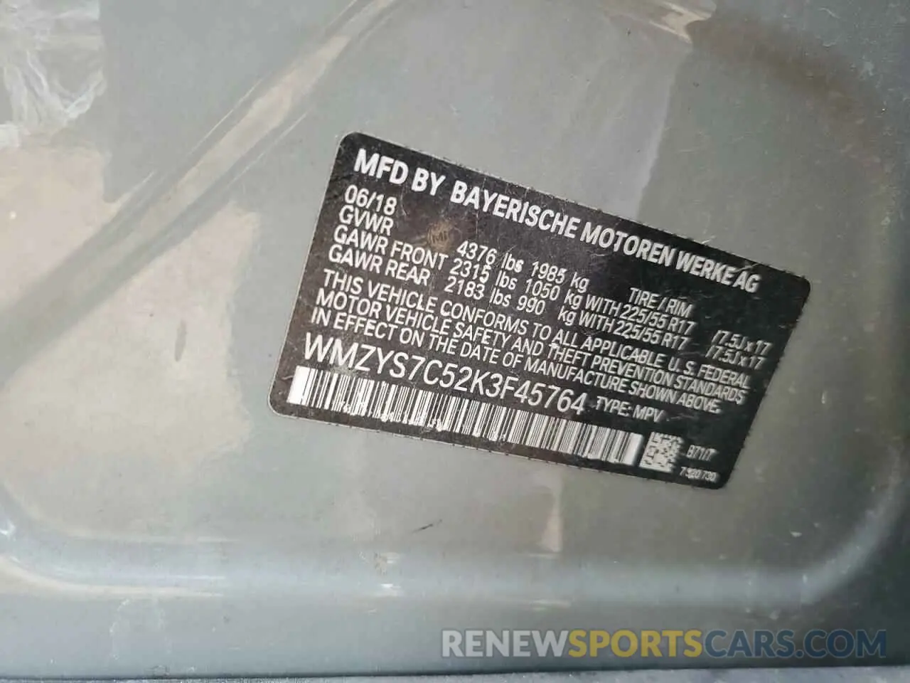13 Photograph of a damaged car WMZYS7C52K3F45764 MINI COOPER 2019