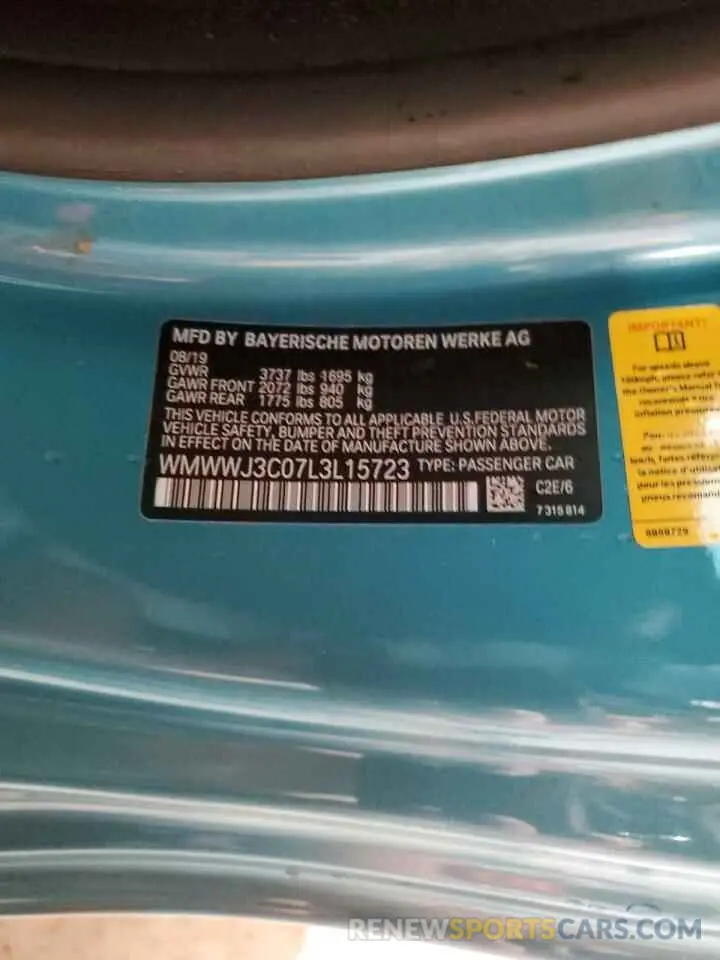 13 Фотография поврежденного автомобиля WMWWJ3C07L3L15723 MINI COOPER 2020