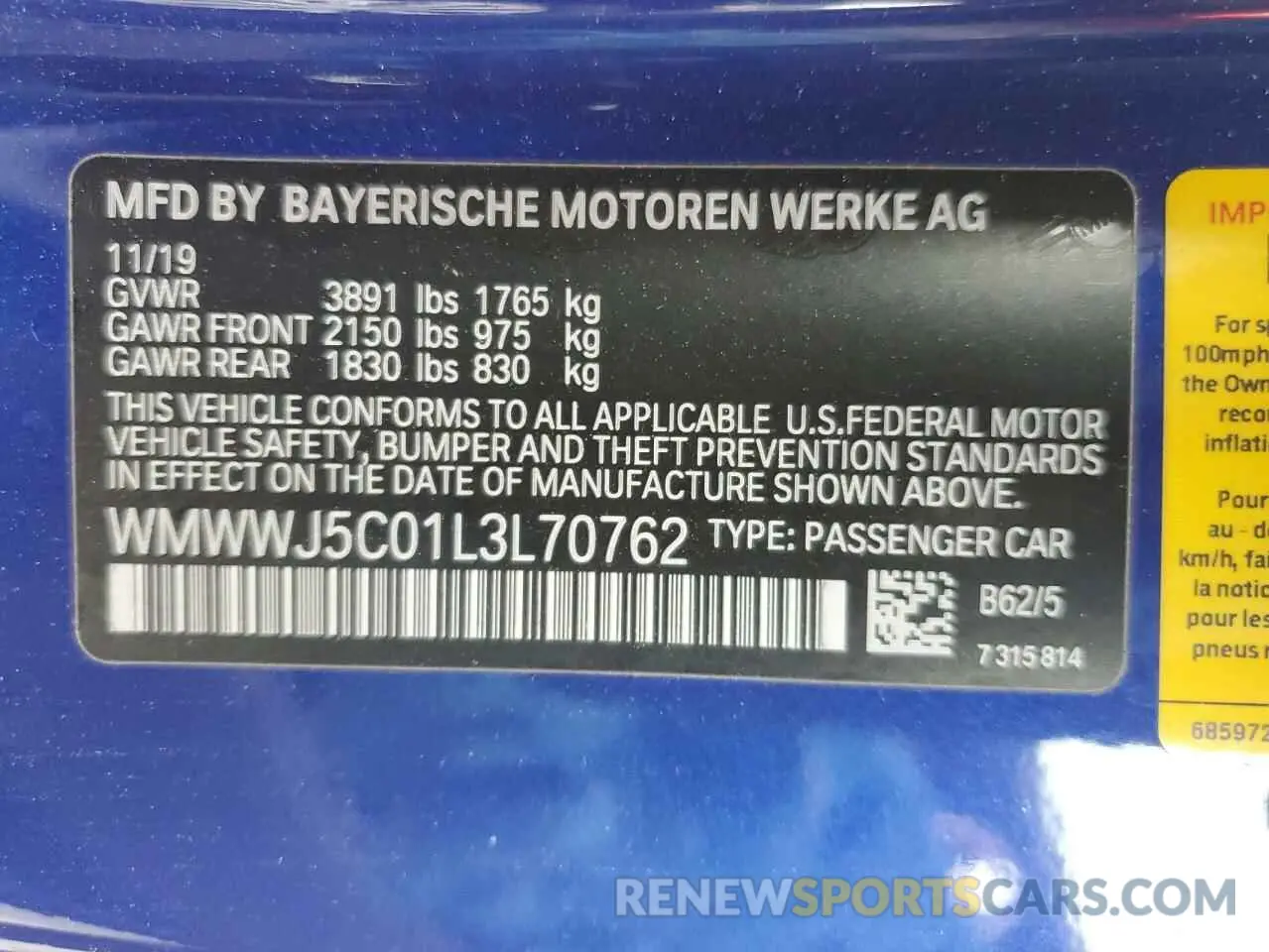 13 Фотография поврежденного автомобиля WMWWJ5C01L3L70762 MINI COOPER 2020