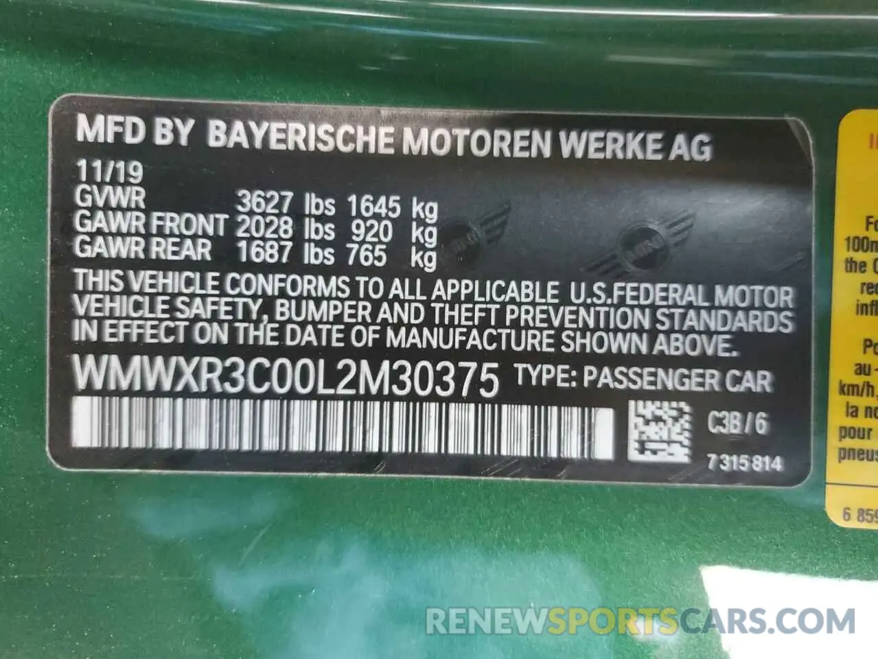 13 Фотография поврежденного автомобиля WMWXR3C00L2M30375 MINI COOPER 2020