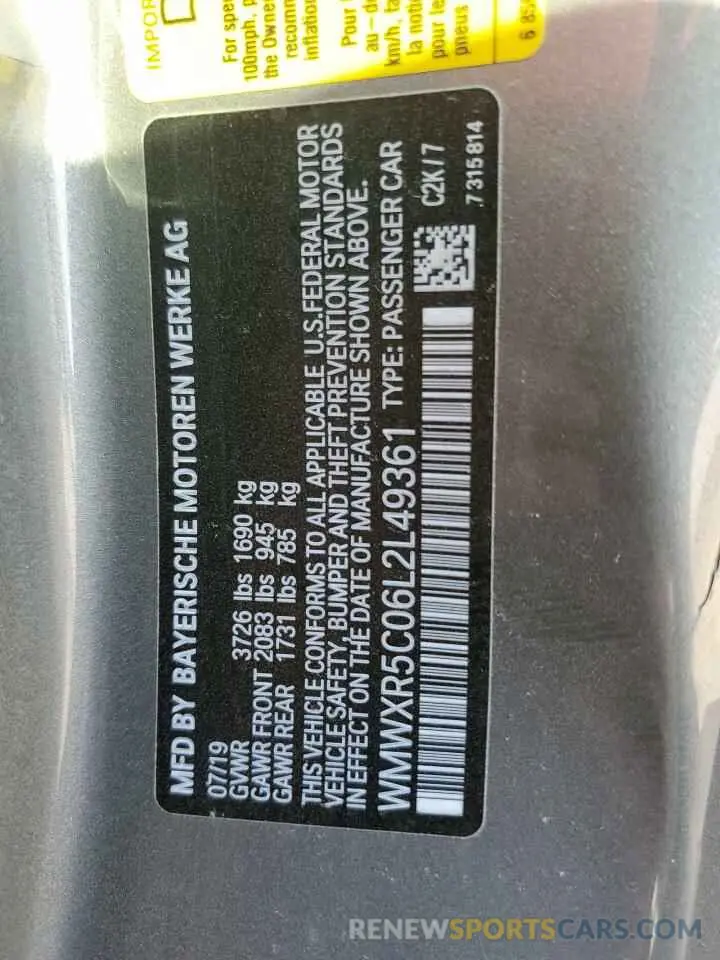 15 Фотография поврежденного автомобиля WMWXR5C06L2L49361 MINI COOPER 2020