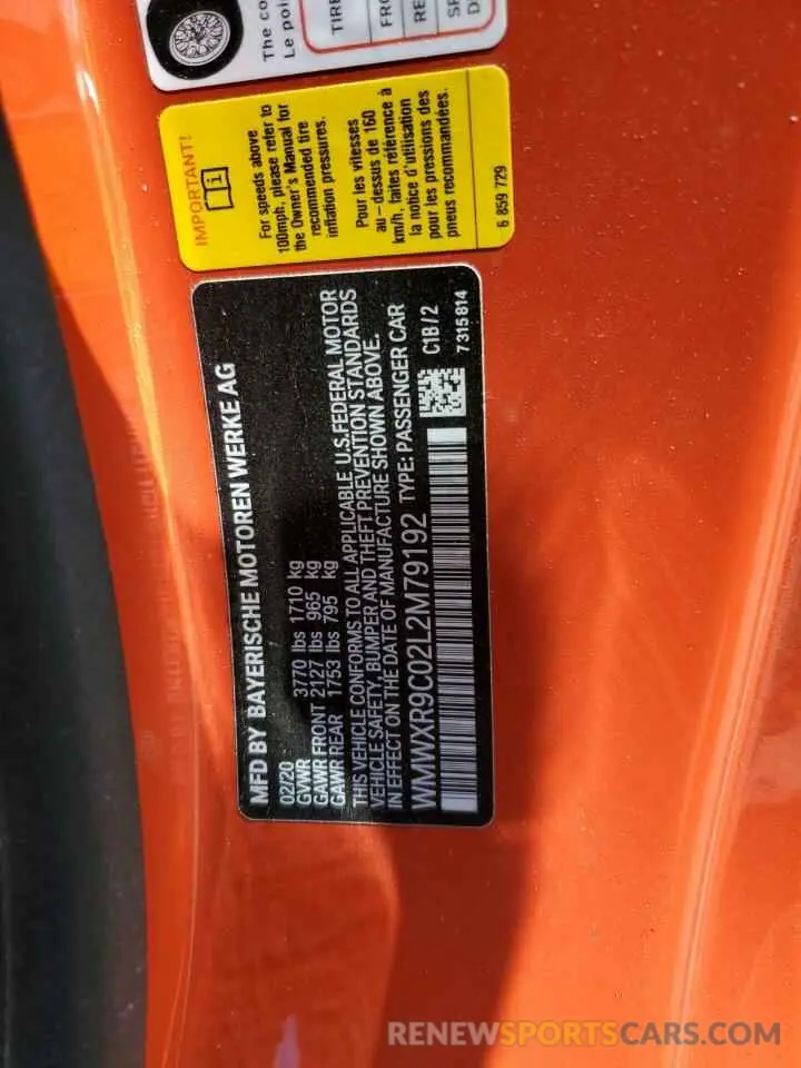 13 Photograph of a damaged car WMWXR9C02L2M79192 MINI COOPER 2020