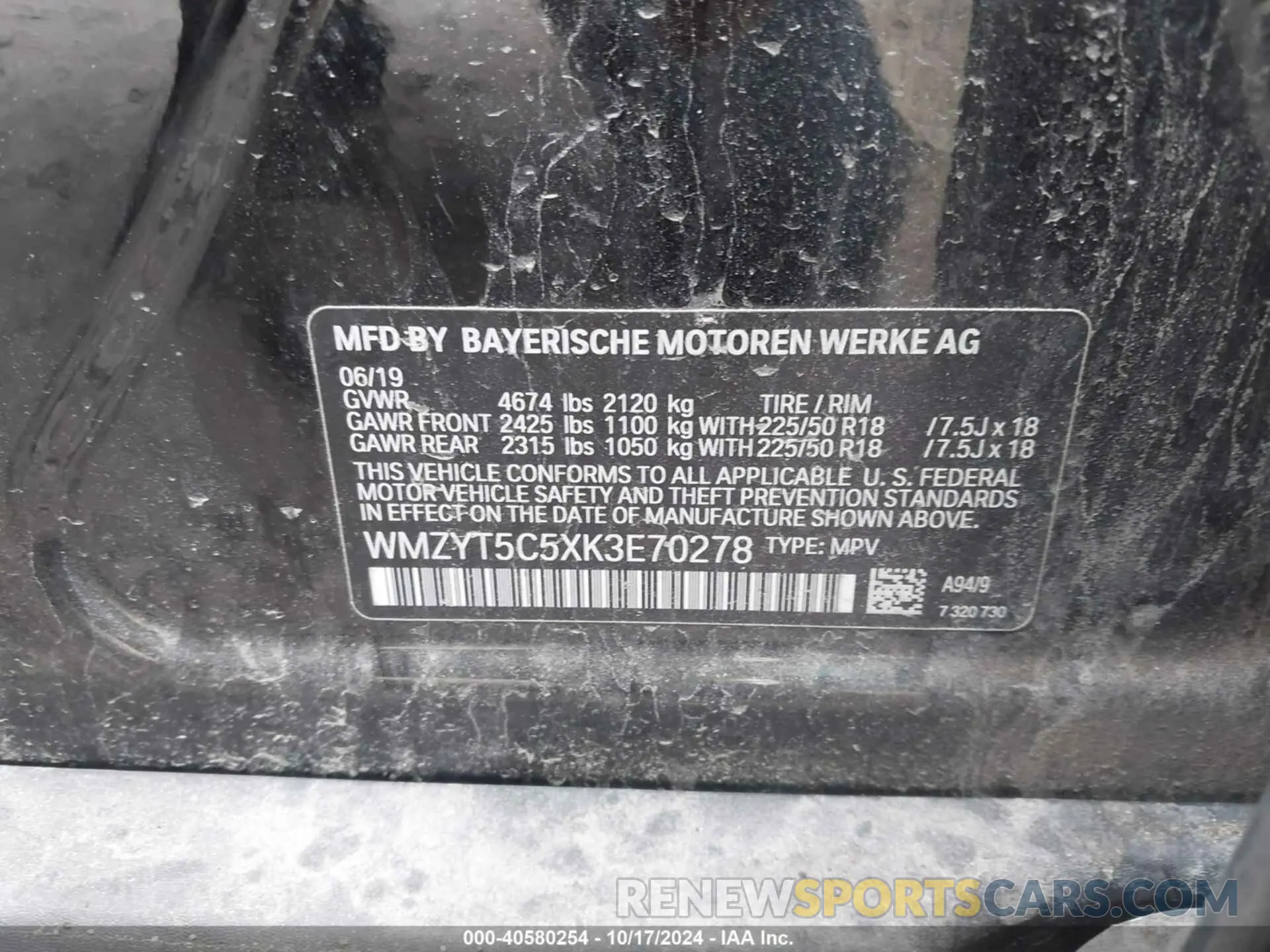 9 Photograph of a damaged car WMZYT5C5XK3E70278 MINI COUNTRYMAN 2019