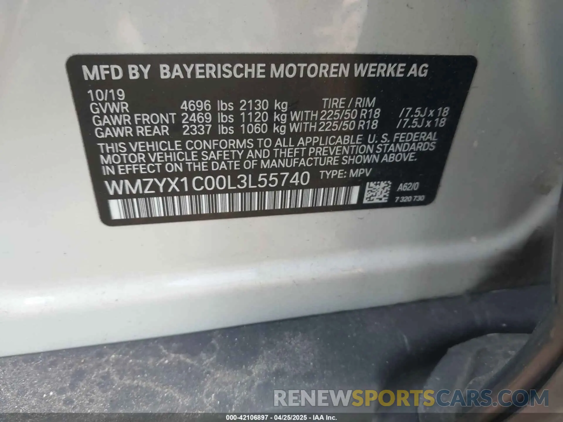 9 Фотография поврежденного автомобиля WMZYX1C00L3L55740 MINI COUNTRYMAN 2020