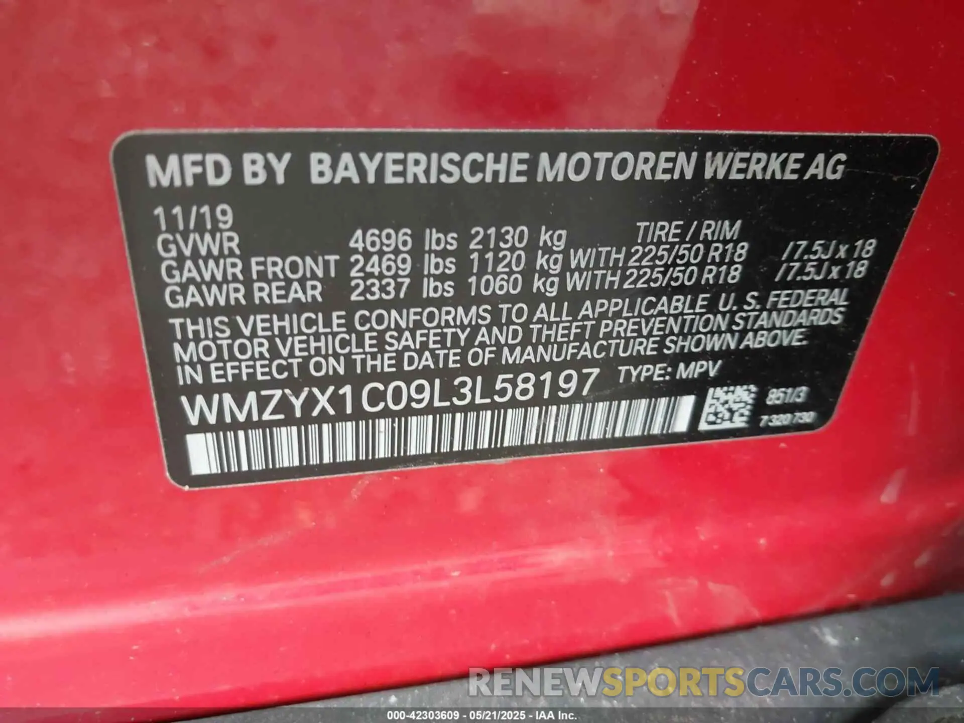 9 Фотография поврежденного автомобиля WMZYX1C09L3L58197 MINI COUNTRYMAN 2020