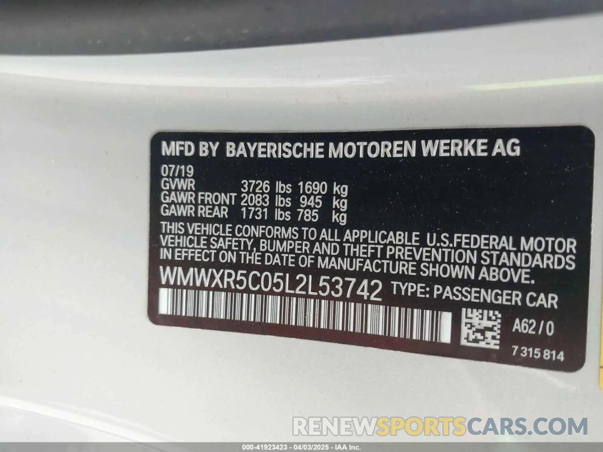 9 Photograph of a damaged car WMWXR5C05L2L53742 MINI HARDTOP 2020