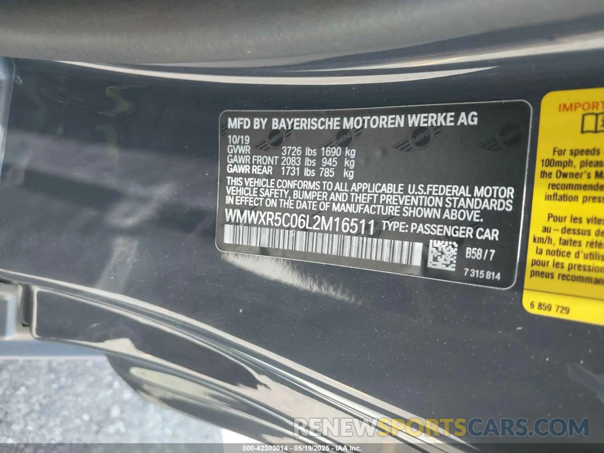 9 Photograph of a damaged car WMWXR5C06L2M16511 MINI HARDTOP 2020