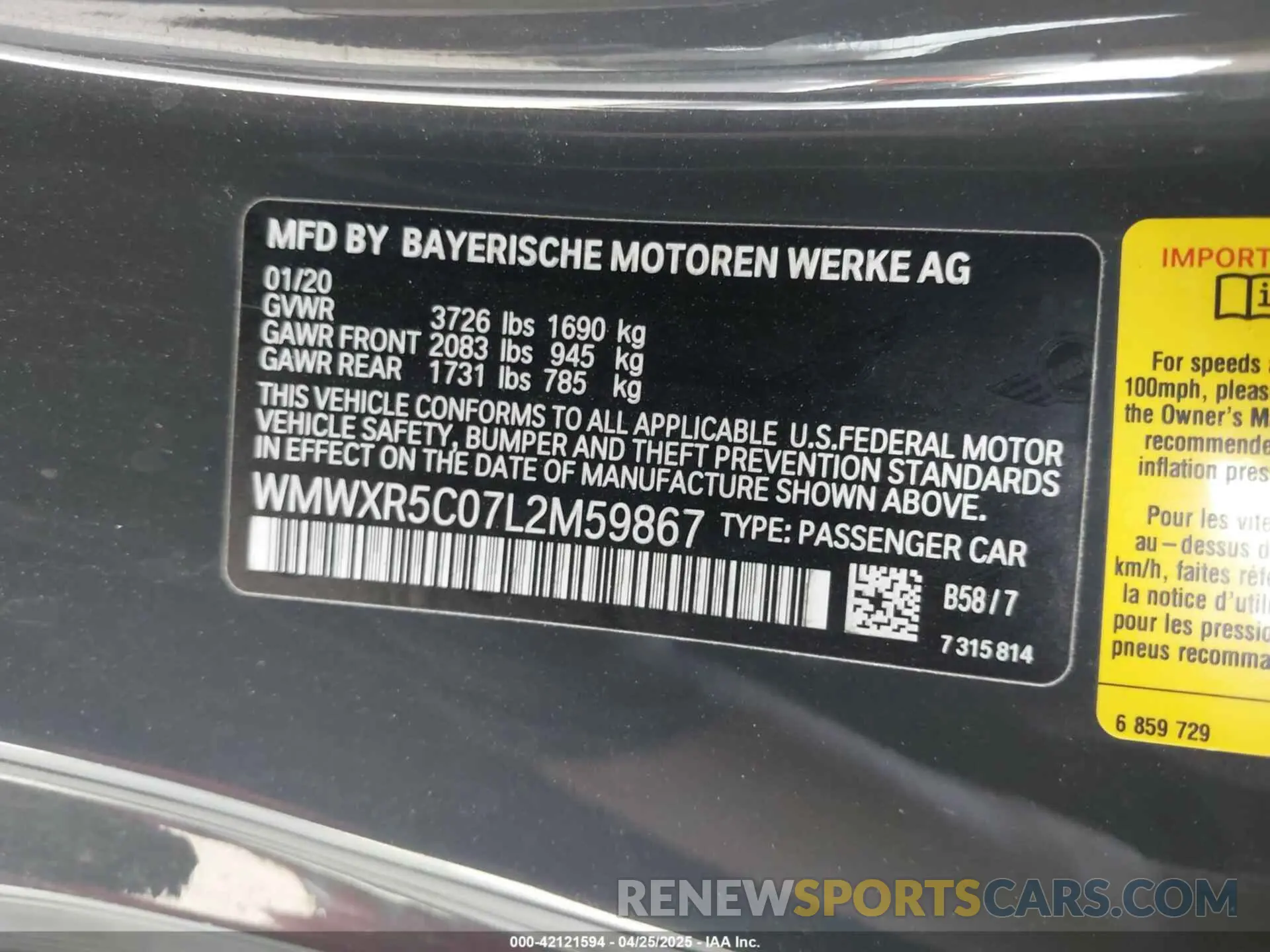 9 Photograph of a damaged car WMWXR5C07L2M59867 MINI HARDTOP 2020