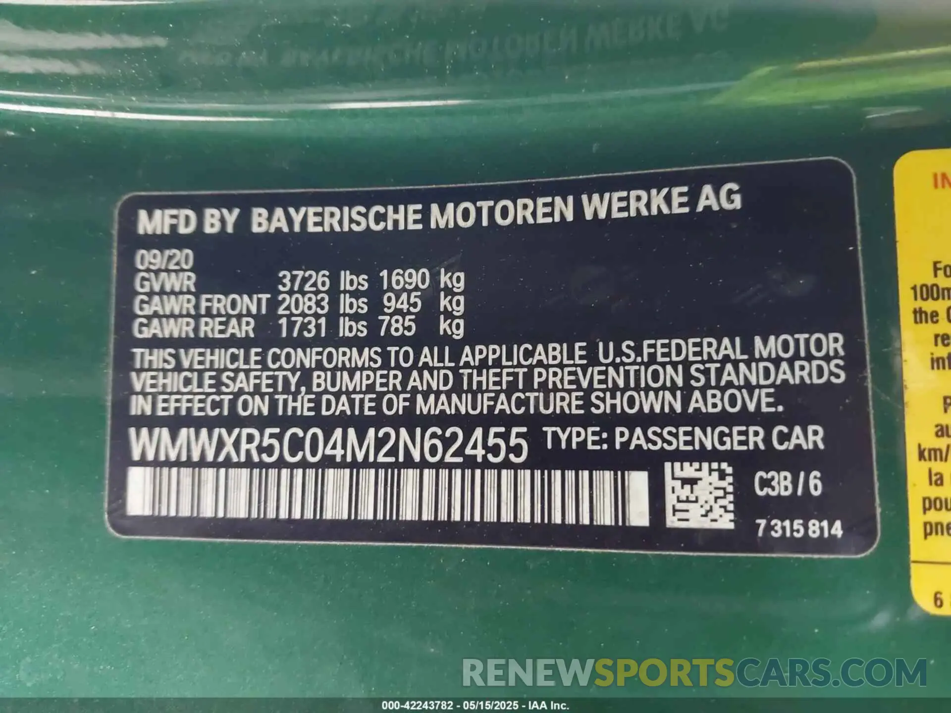 9 Фотография поврежденного автомобиля WMWXR5C04M2N62455 MINI HARDTOP 2021