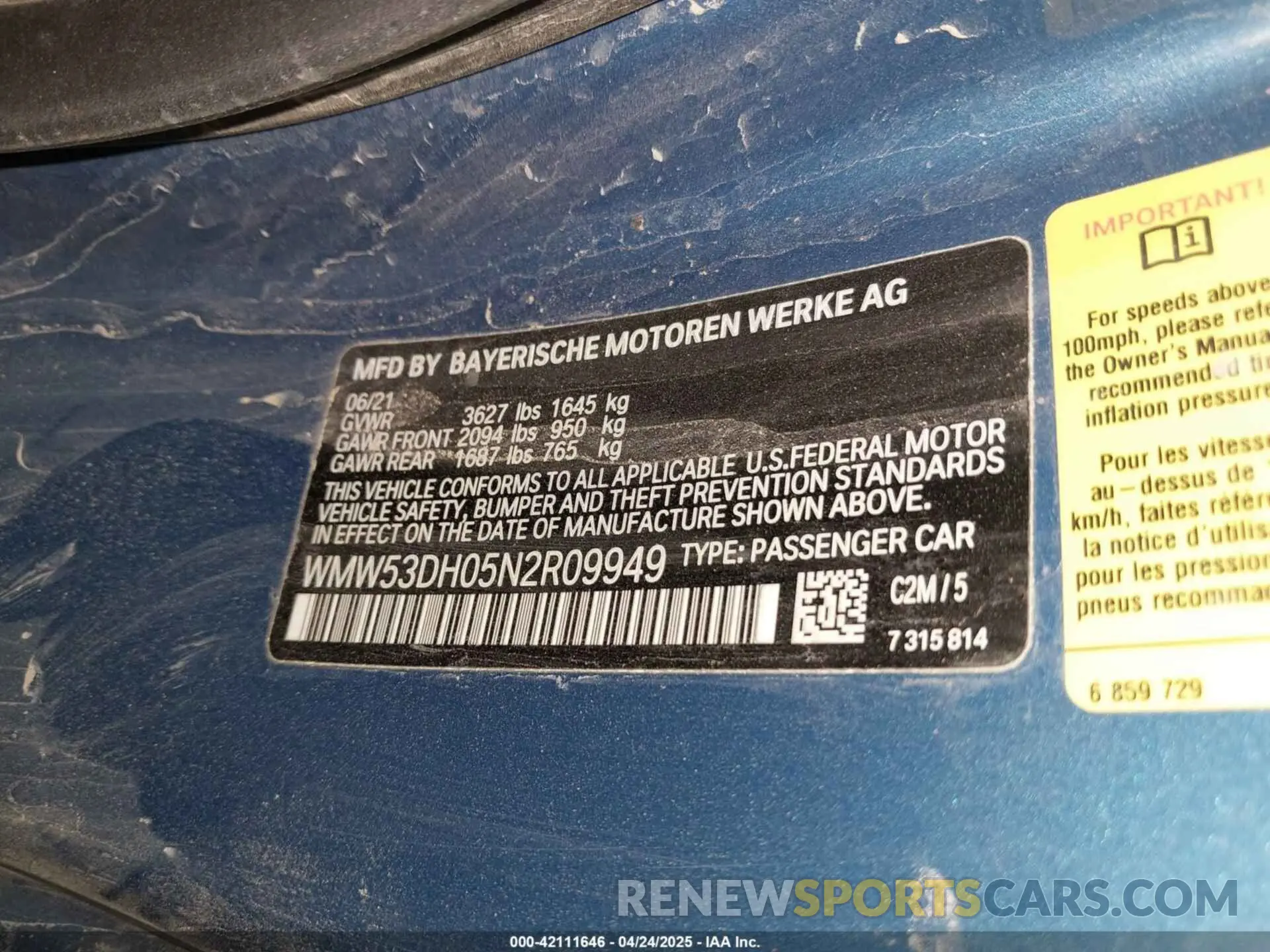 9 Photograph of a damaged car WMW53DH05N2R09949 MINI HARDTOP 2022