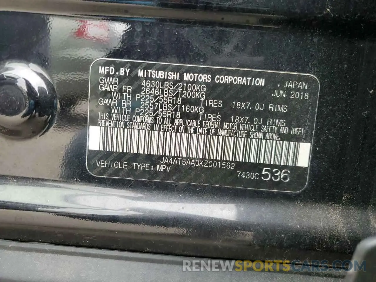 14 Photograph of a damaged car JA4AT5AA0KZ001562 MITSUBISHI ECLIPSE 2019