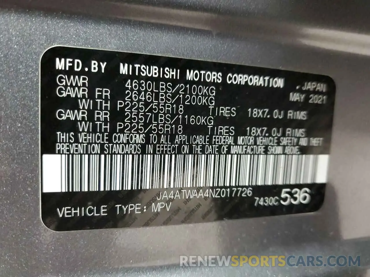 13 Фотография поврежденного автомобиля JA4ATWAA4NZ017726 MITSUBISHI ECLIPSE 2022