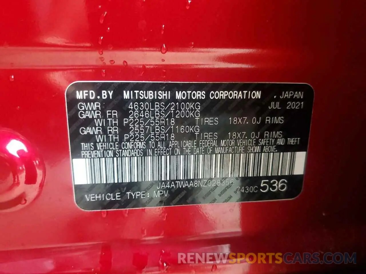 13 Фотография поврежденного автомобиля JA4ATWAA8NZ028356 MITSUBISHI ECLIPSE 2022