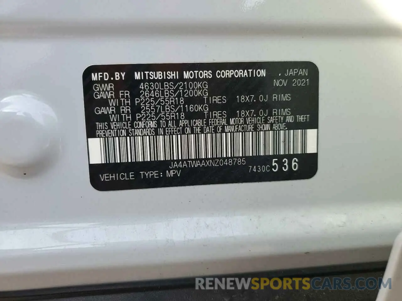 13 Фотография поврежденного автомобиля JA4ATWAAXNZ048785 MITSUBISHI ECLIPSE 2022