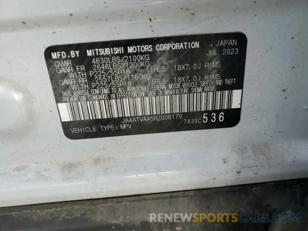 13 Photograph of a damaged car JA4ATVAA5RZ006170 MITSUBISHI ECLIPSE 2024