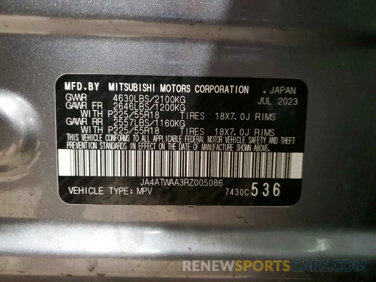 14 Фотография поврежденного автомобиля JA4ATWAA3RZ005086 MITSUBISHI ECLIPSE 2024