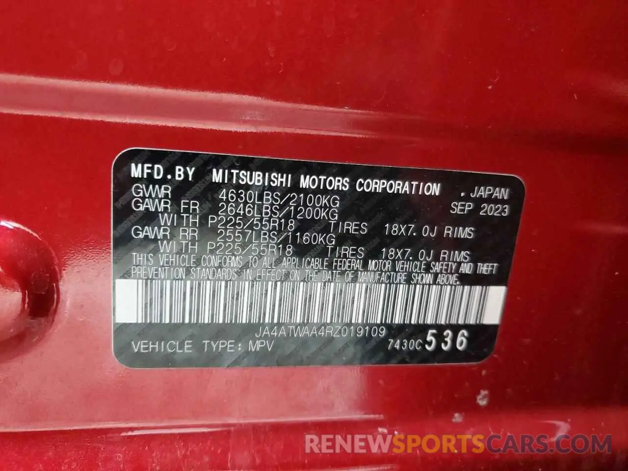 13 Фотография поврежденного автомобиля JA4ATWAA4RZ019109 MITSUBISHI ECLIPSE 2024