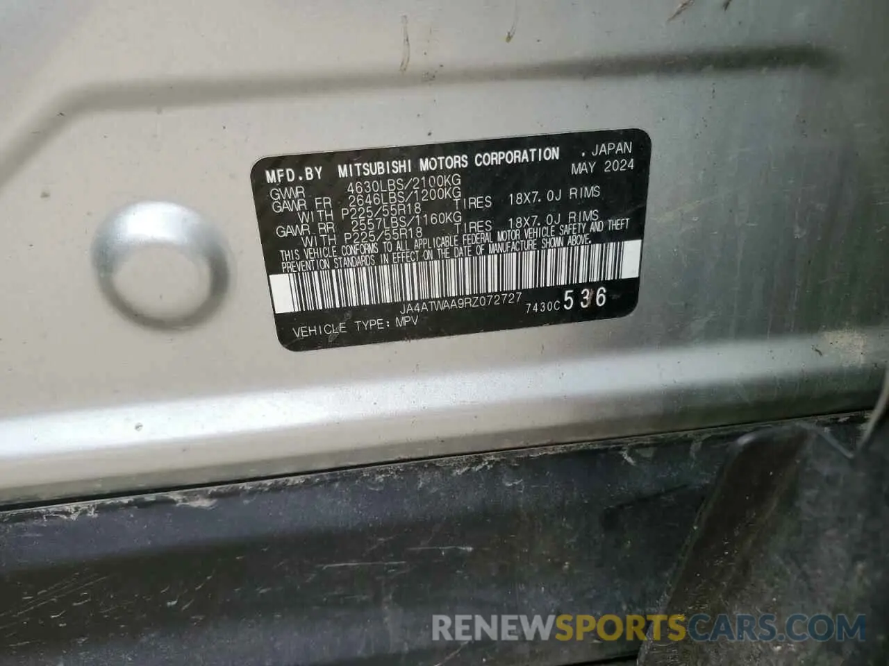 14 Photograph of a damaged car JA4ATWAA9RZ072727 MITSUBISHI ECLIPSE 2024