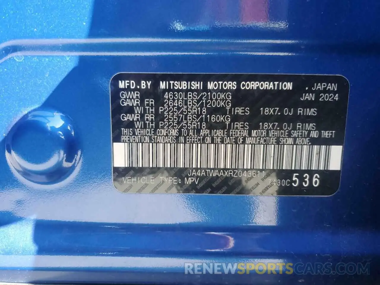 14 Фотография поврежденного автомобиля JA4ATWAAXRZ043611 MITSUBISHI ECLIPSE 2024
